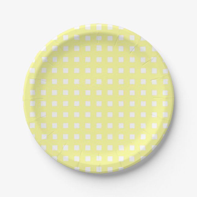 Yellow Gingham Checked Paper Plates (Front)