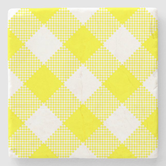 Yellow Gingham Checked Square Coaster (Front)