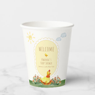 Yellow Gingham Chicken Baby Shower Welcome  Paper Cups