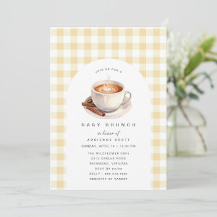 Yellow Gingham   Coffee Baby Shower Brunch Invitation
