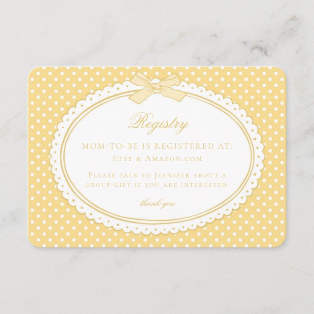 Yellow Gingham Coquette Bow Baby Registry Enclosure Card (Front)