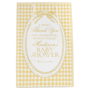 Yellow Gingham Coquette Bow Baby Shower Favors Medium Gift Bag