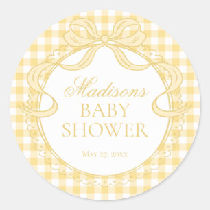 Yellow Gingham Coquette Bow Baby Shower Seal