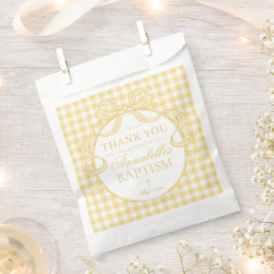 Yellow Gingham Coquette Bow Baptism Dessert Favour Bag