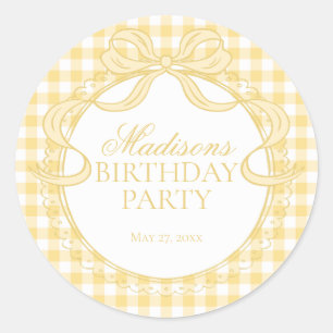 Yellow Gingham Coquette Bow Birthday Seal