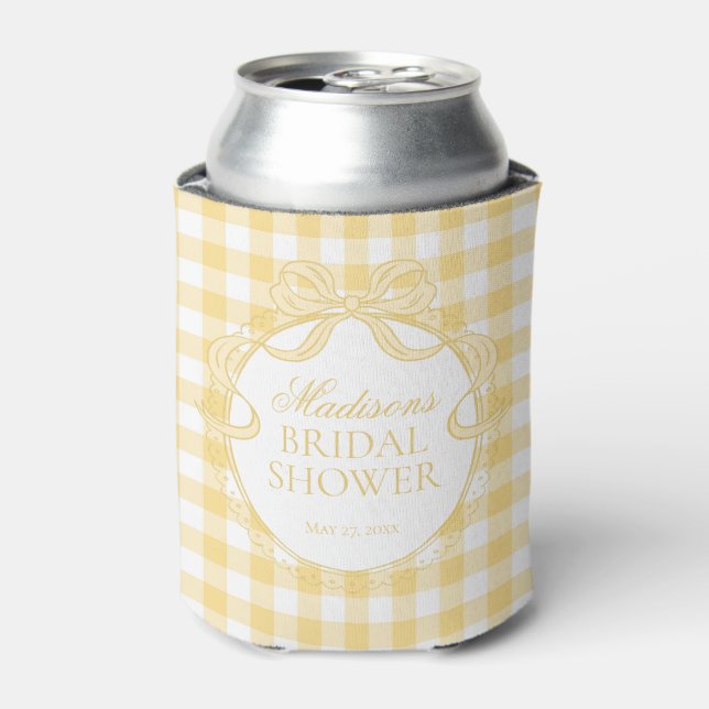 Yellow Gingham Coquette Bow Bridal Shower Favour Can Cooler (Can Front)