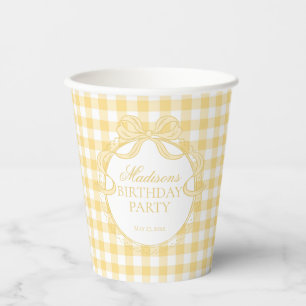 Yellow Gingham Coquette Bow Bridal Shower Paper Cups