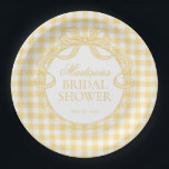 Yellow Gingham Coquette Bow Bridal Shower Paper Plate<br><div class="desc">A charming blend of classic and coquette, this pastel gingham party collection brings a soft, preppy touch to your celebration. Featuring delicate gingham patterns paired with sweet bow accents, each piece is designed to create a light, feminine, and effortlessly polished party aesthetic. Perfect for showers, birthdays, and garden-inspired gatherings, this...</div>
