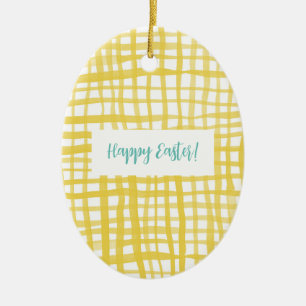 Yellow gingham Easter Ceramic Ornament
