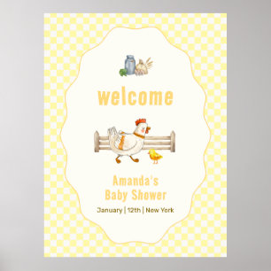 Yellow Gingham Farm Chick Baby Shower Welcome  Poster