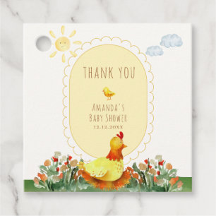 Yellow Gingham Farm Little Chicken Baby Shower  Favour Tags