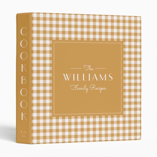 Yellow Gingham Farmhouse Family Recipe Cookbook Binder (Front/Spine)