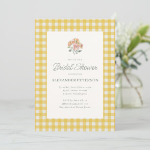 Yellow Gingham Floral Watercolor Bridal Shower Invitation