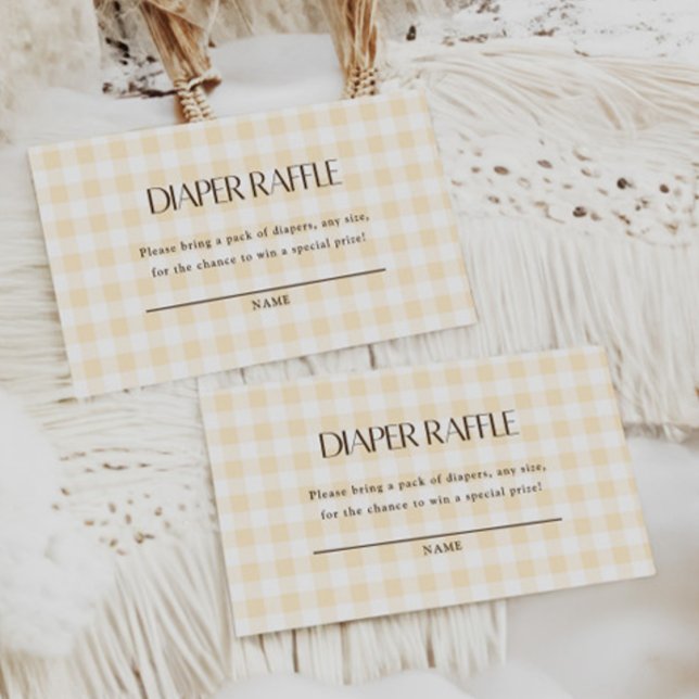 Yellow Gingham Gender Neutral Diaper Raffle Ticket Enclosure Card (Creator Uploaded)