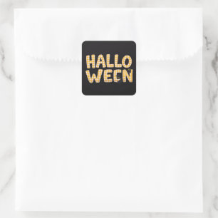 Yellow Gingham Halloween Cat Square Sticker