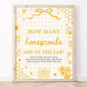 Yellow Gingham Honey Bee Guess How Many Honeycombs Poster