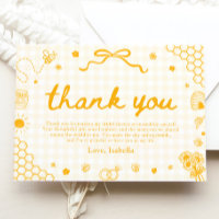 Yellow Gingham Honey Bee Honeycomb Thank You Card