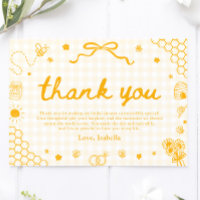 Yellow Gingham Honey Bee Honeycomb Thank You Card