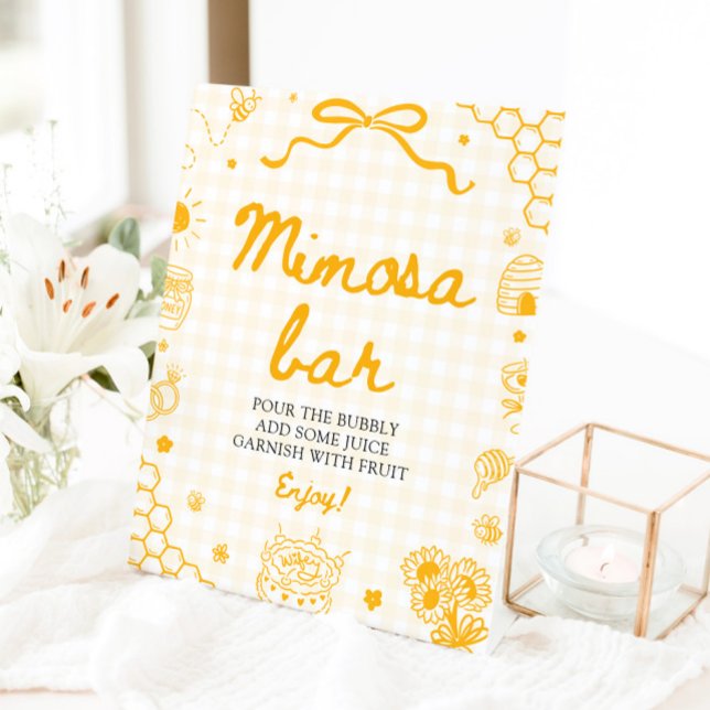 Yellow Gingham Honey Bee Mimosa Bar Sign (Yellow Gingham Honey Bee Mimosa Bar Sign)