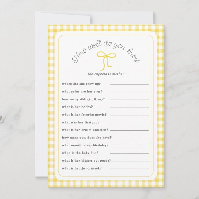 Yellow gingham How well do you know shower Game Invitation (Front)