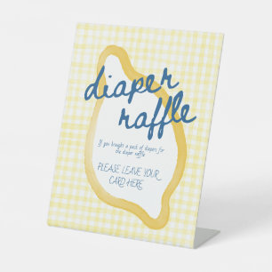 Yellow Gingham Lemon Baby Shower Diaper Raffle Pedestal Sign