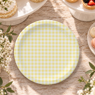 Yellow Gingham Lemon Sunshine Party Paper Plate