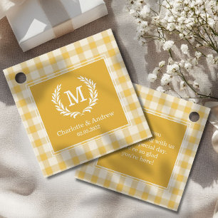 Yellow Gingham Monogram Crest Custom Favour Tags