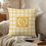 Yellow Gingham Monogram Crest Throw Pillow<br><div class="desc">Yellow Gingham Monogram Crest Throw Pillow.</div>
