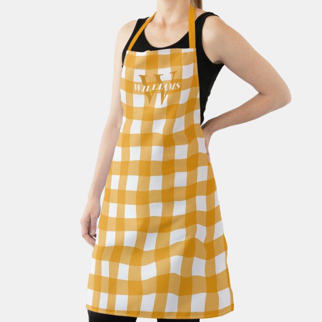 Yellow Gingham Name & Initial Apron (Insitu)