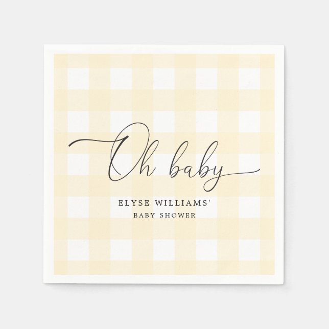 Yellow Gingham Oh Baby Paper Napkin (Front)