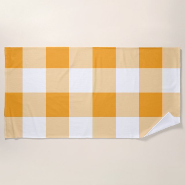 Yellow Gingham Pattern  Beach Towel (Front)
