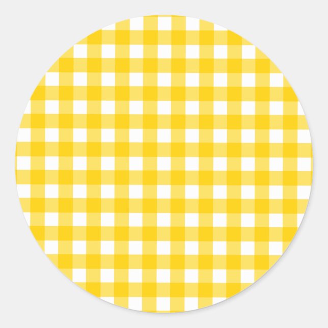 Yellow Gingham Pattern Classic Round Sticker (Front)
