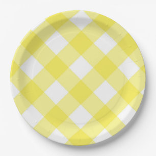 Yellow Gingham Pattern Paper Plate