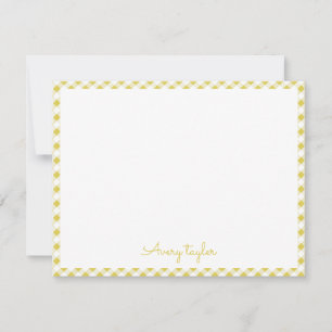 Yellow gingham pattern personalized Stationery Card