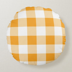 Yellow Gingham Pattern Round Pillow