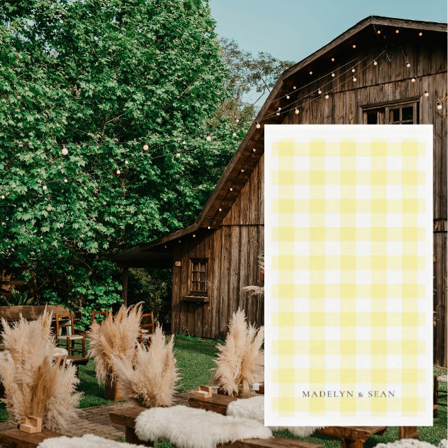 Yellow Gingham Personalized Names Wedding Napkin (Creator Uploaded)