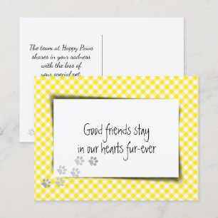 Yellow Gingham Pet Loss From Veterinarian Postcard