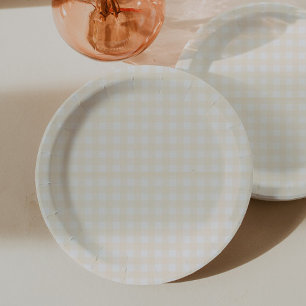 Yellow Gingham Plaid Baby Shower Paper Plate