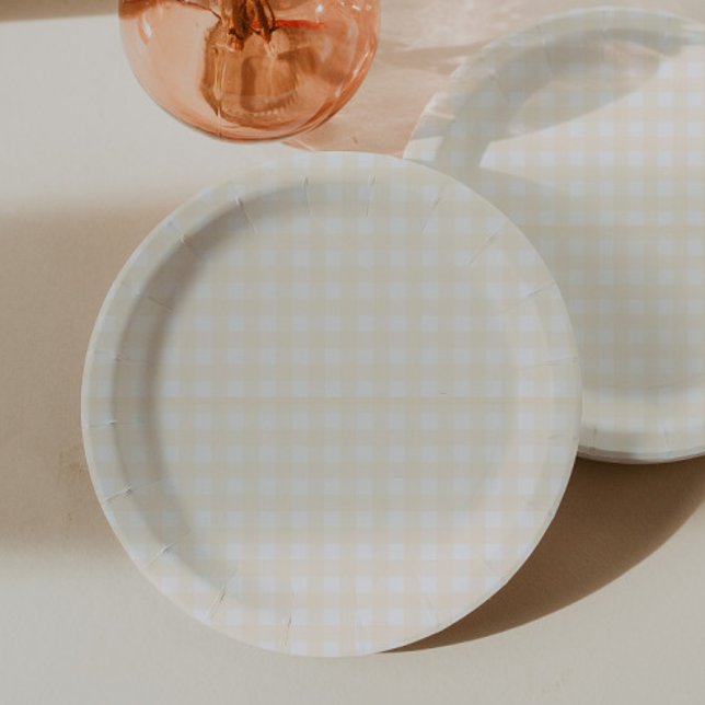Yellow Gingham Plaid Baby Shower Paper Plate (Creator Uploaded)