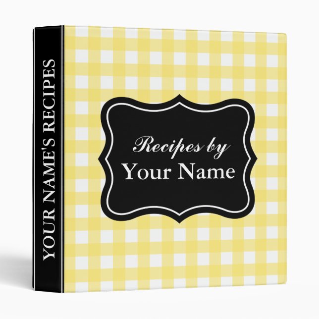 Yellow Gingham recipe binder | Custom cook book (Front/Spine)