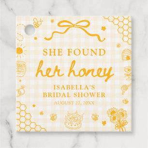 Yellow Gingham She Found Her Honey Bridal Shower Favour Tags