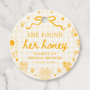 Yellow Gingham She Found Her Honey Bridal Shower Favour Tags