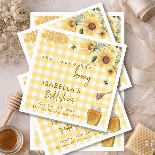 Yellow Gingham She Found Her Honey Bridal Shower Napkin (Creator Uploaded)