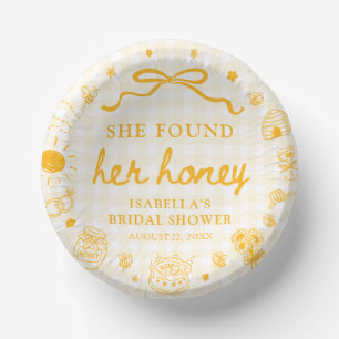 Yellow Gingham She Found Her Honey Bridal Shower Paper Plate