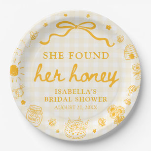 Yellow Gingham She Found Her Honey Bridal Shower Paper Plate