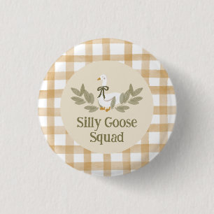Yellow Gingham Silly Goose Birthday Party  1 Inch Round Button