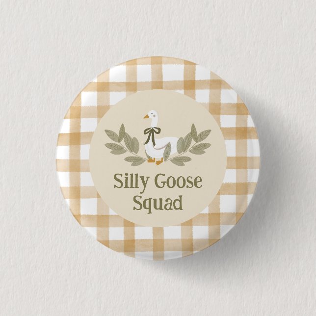 Yellow Gingham Silly Goose Birthday Party  1 Inch Round Button (Front)
