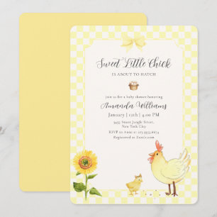 Yellow Gingham Sunflower Little Chick Baby Shower Invitation