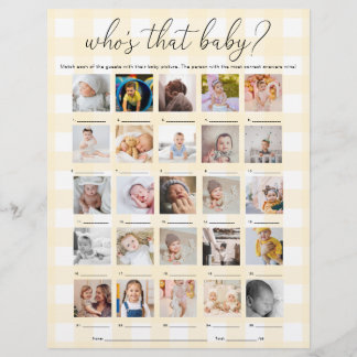 Yellow Gingham Who's That Baby 25 Photo Game Flyer