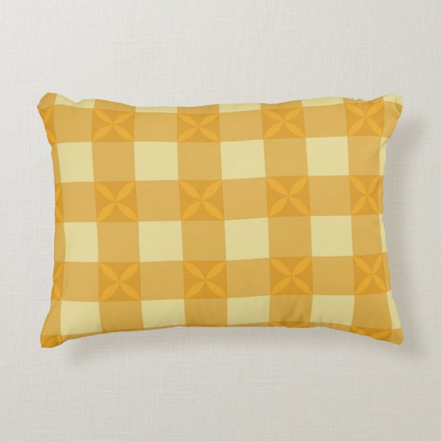 Yellow Gingham & Yellow  Petals Accent Pillow  (Front)